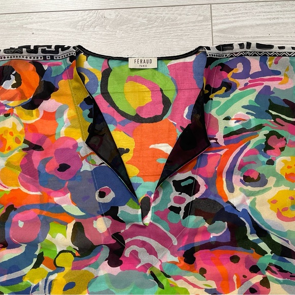 FERAUD Paris Abstract Floral Beach Dress Swim Cover Tunic Caftan O/S - Picture 5 of 10